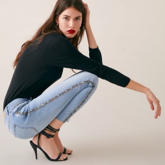 Zara Denim - Zara Denimwear Medium Wash Embellished Cropped Skinny Jeans Size 4